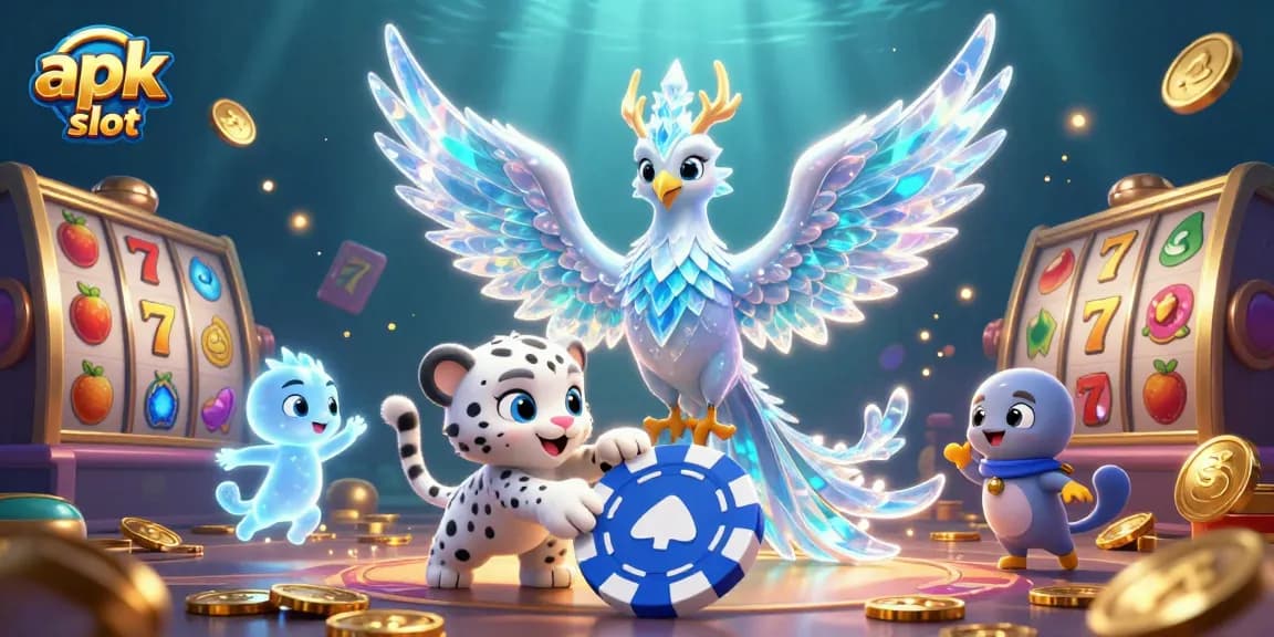 Permainan apk slot dengan grafis menarik, phoenix es, dan klub macan salju dalam ilustrasi kasino yang dinamis.