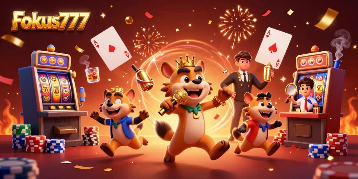 Fokus777 hyenas energizing the casino scene with slots, laughter, and drinks