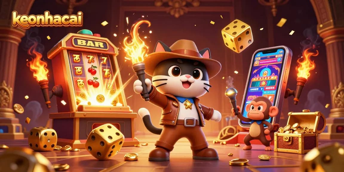 Experience keonhacai in an exhilarating 3D scene bursting with casino action and treasures.
