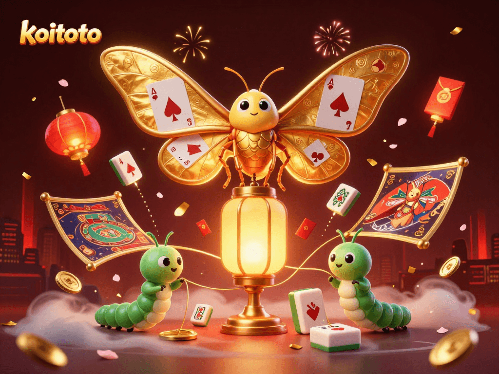 Mengalami keseruan slot gacor di KOITOTO dengan kupu-kupu raksasa dan elemen kasino.