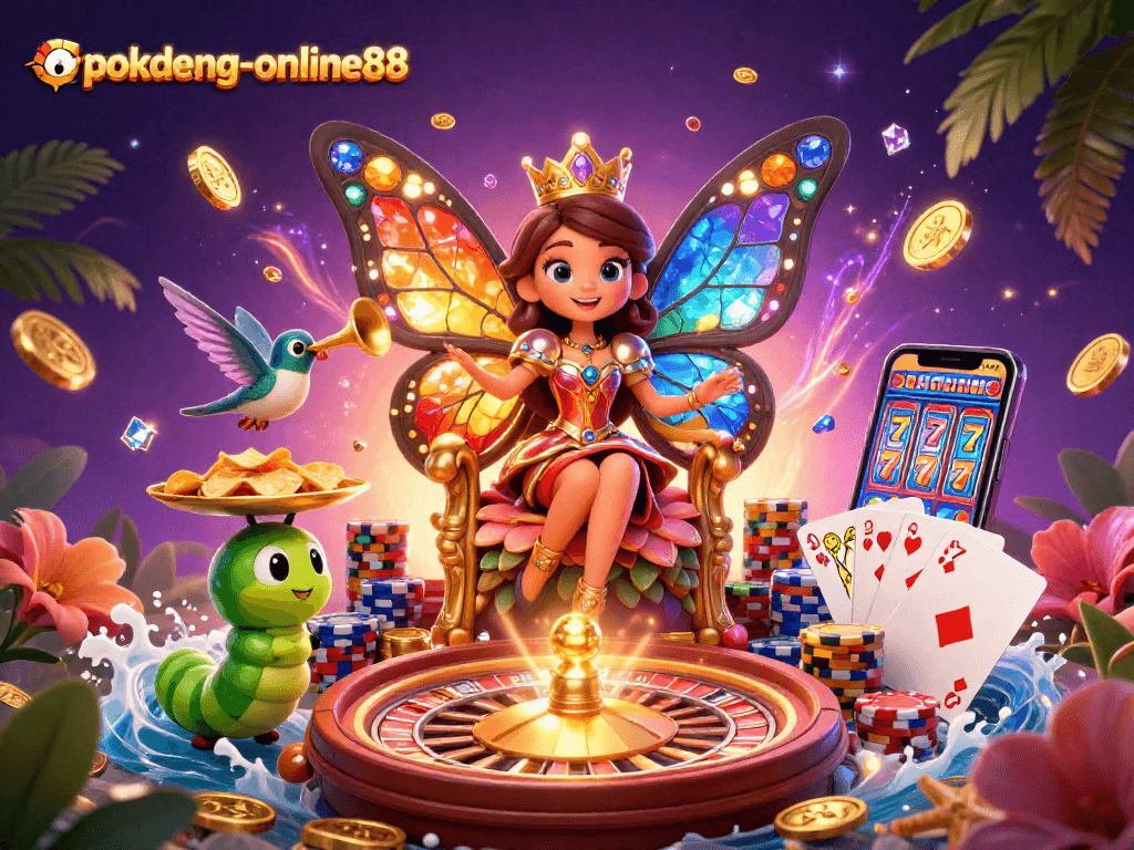 Experience the thrill of gameplay with pokdeng-online88, featuring vibrant characters and dynamic casino elements.