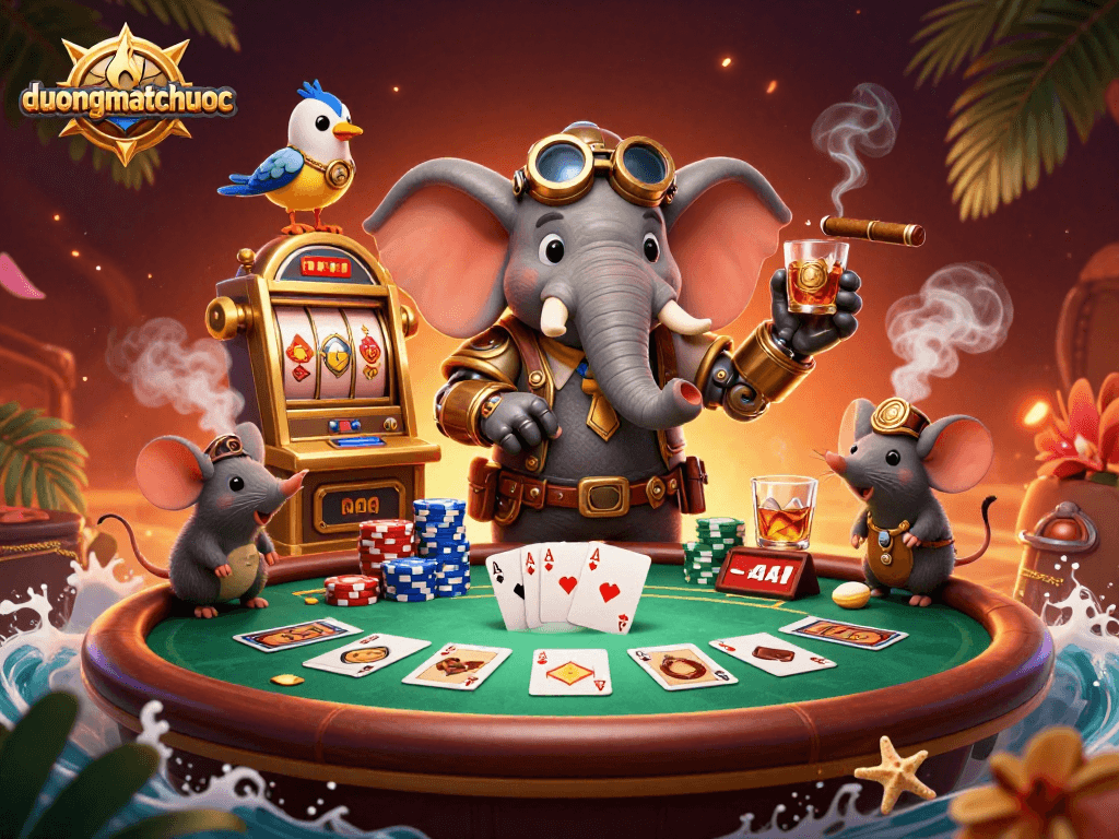 Pull the lever on the duongmatchuoc slot machine in this vibrant steampunk casino scene.