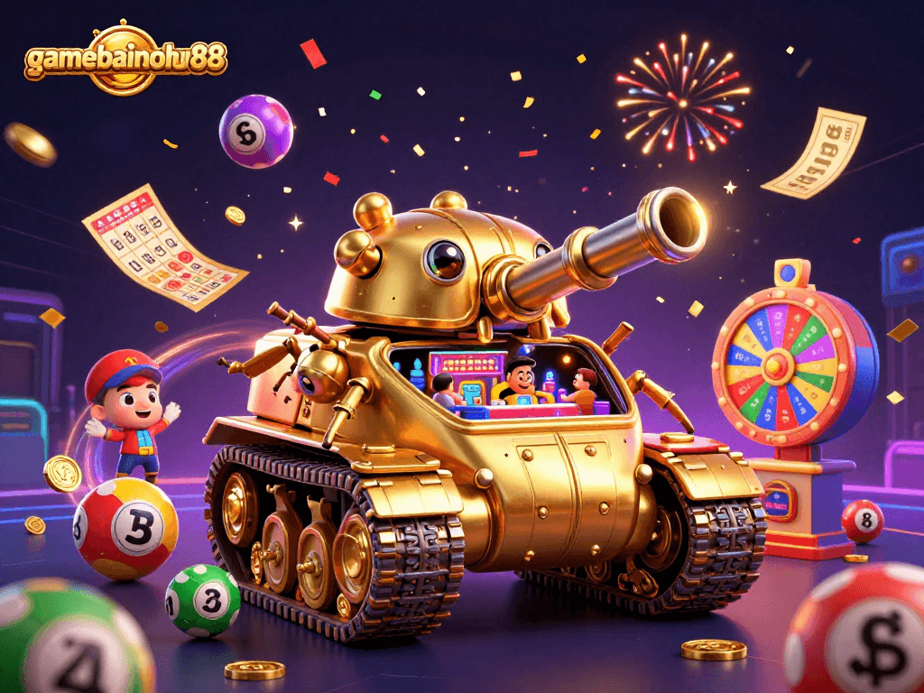 Experience thrilling gaming action at gamebainohu88 with a vibrant 3D casino scene.