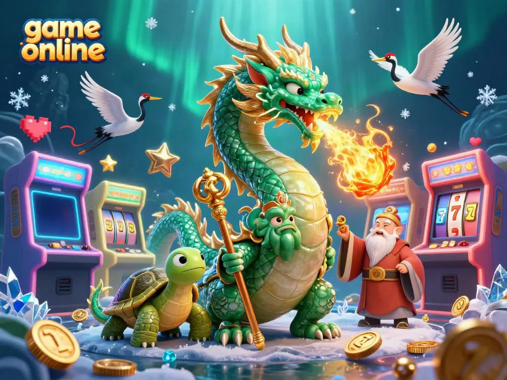 Engage with thrilling game online visuals featuring a jade dragon, turtle sage, and lucky cranes.
