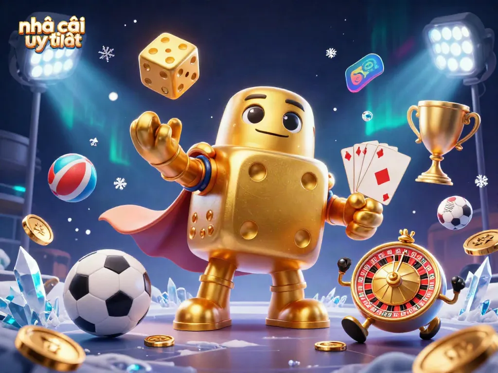Experience the thrill of nhà cái uy tín with a dynamic 3D illustration featuring vibrant gambling elements.