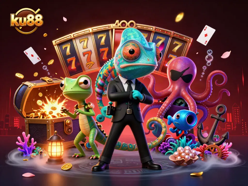 Experience winning at ku88 with thrilling gameplay featuring colorful slot reels and dynamic characters.