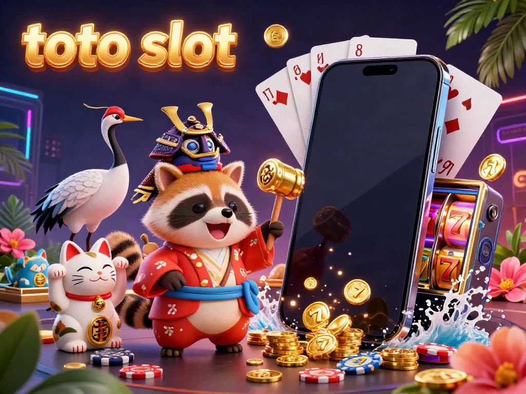 Experience thrilling toto slot action with vibrant characters and casino elements in a colorful 3D illustration.