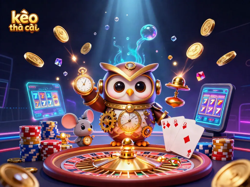 Capture thrilling betting dynamics with kèo nhà cái showcased in a vibrant casino illustration.