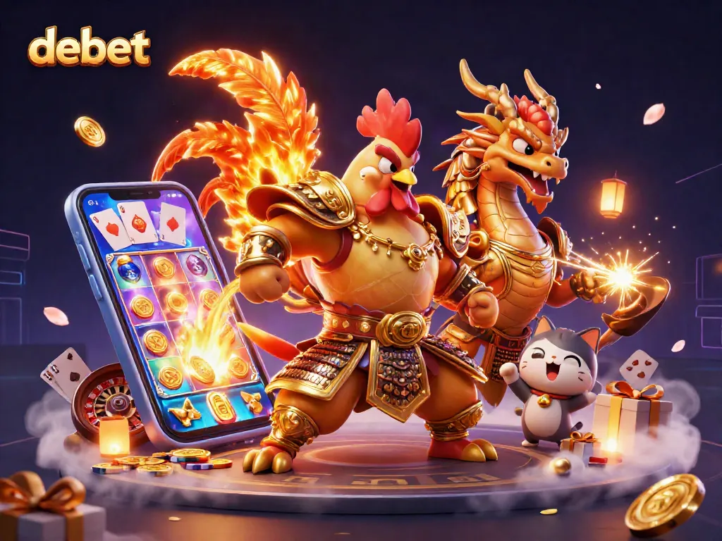 Experience thrilling gameplay at debet with vibrant slots and 3D characters in an immersive casino scene.