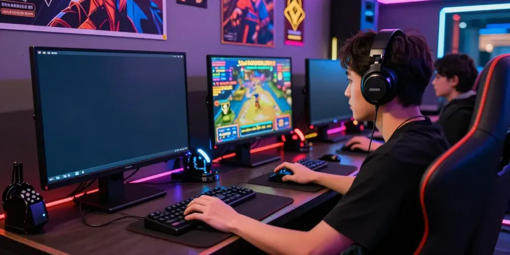 Player immersed in the Slot MAHJONGJP88 gaming experience with vibrant screens and dynamic lighting.