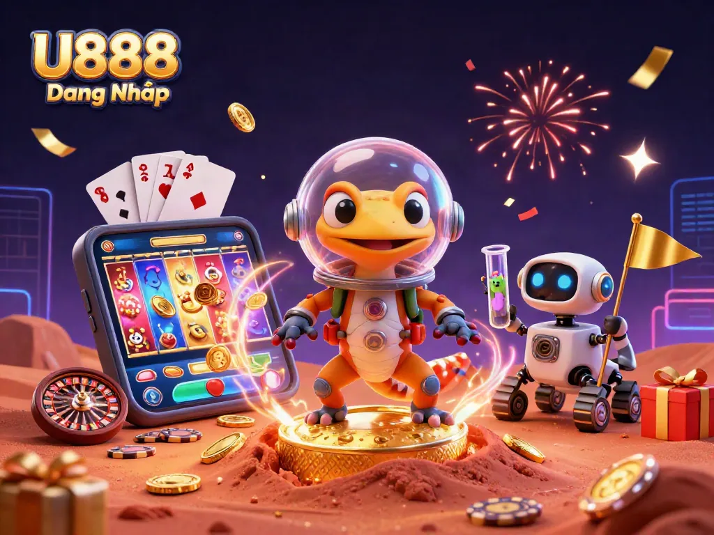 Win big with U888 Đăng Nhập in a vibrant 3D casino illustration showcasing exciting gaming elements and characters.
