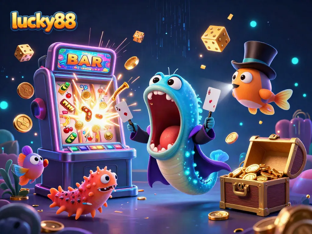 Watch the lucky88 deep-sea characters perform magical casino tricks with vibrant game elements.