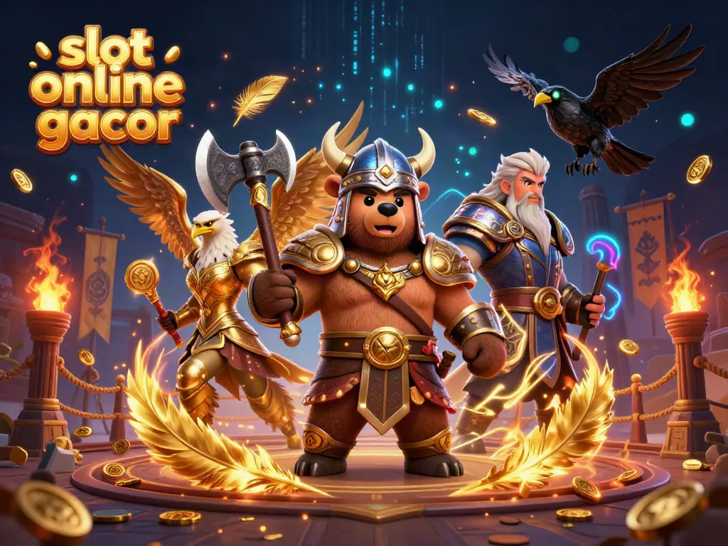 Experience the thrill of slot online gacor with epic characters in this vibrant 3D scene.