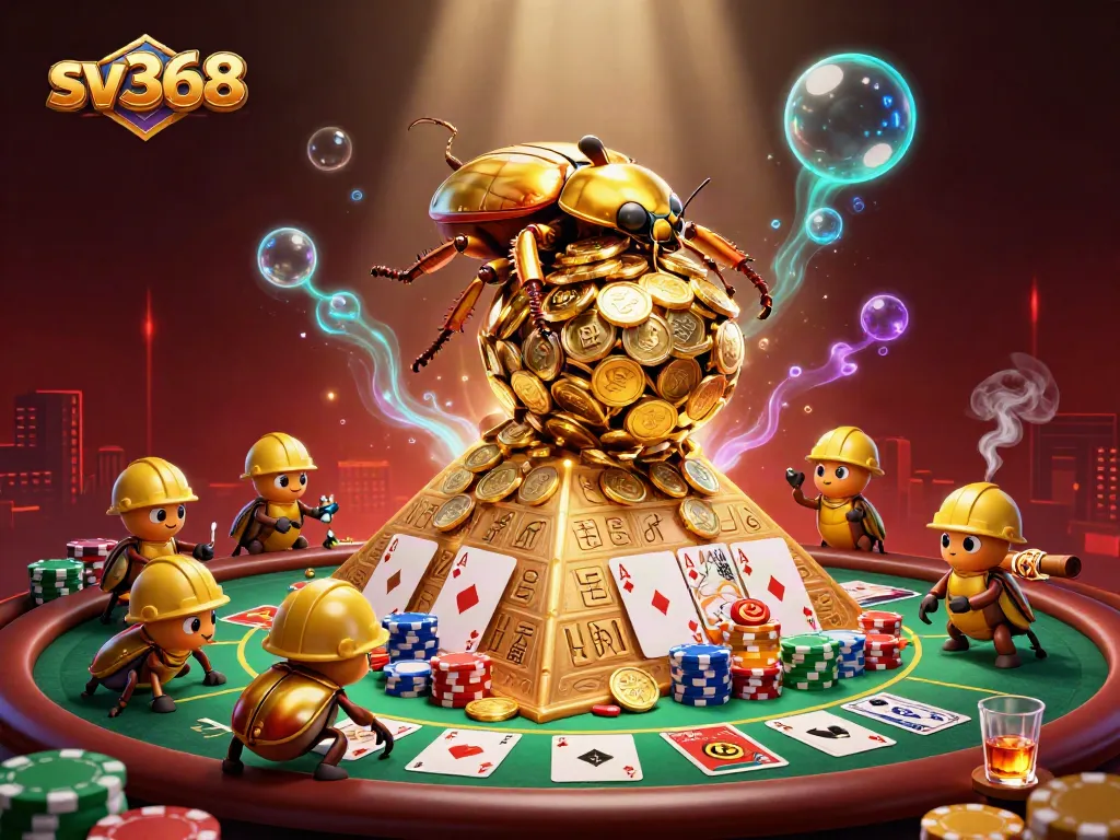 Engage in thrilling gameplay at sv368 with dynamic 3D casino action featuring golden beetles and poker elements.