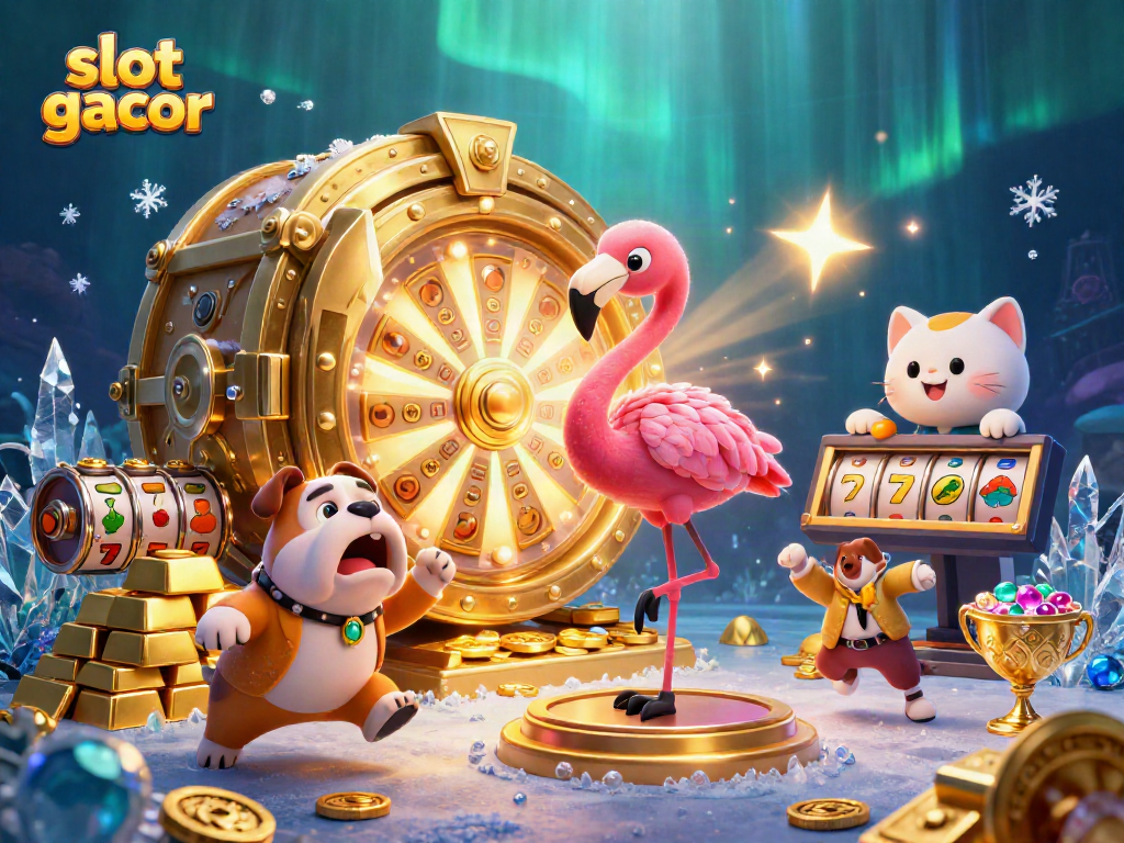 Engage with exciting slot gacor gameplay featuring a lively game show scene with colorful characters.