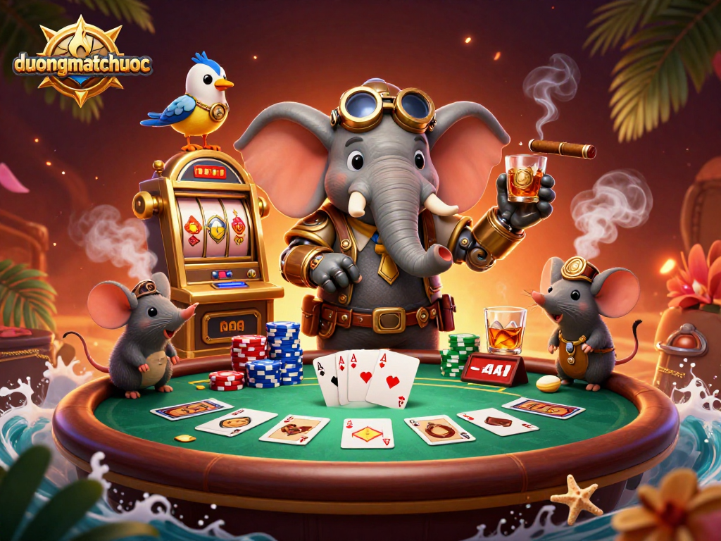 Pull the lever on the duongmatchuoc slot machine in this vibrant steampunk casino scene.