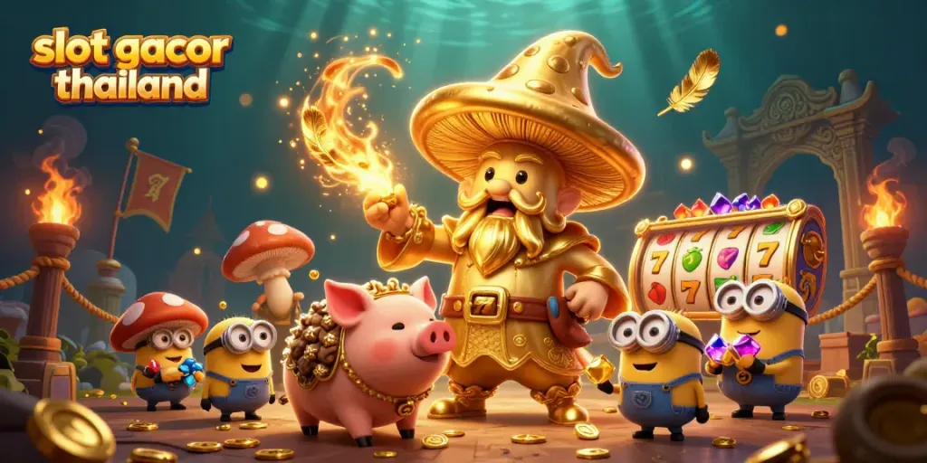 Experience the thrill of slot gacor thailand in this vibrant 3D casino scene featuring magical elements.