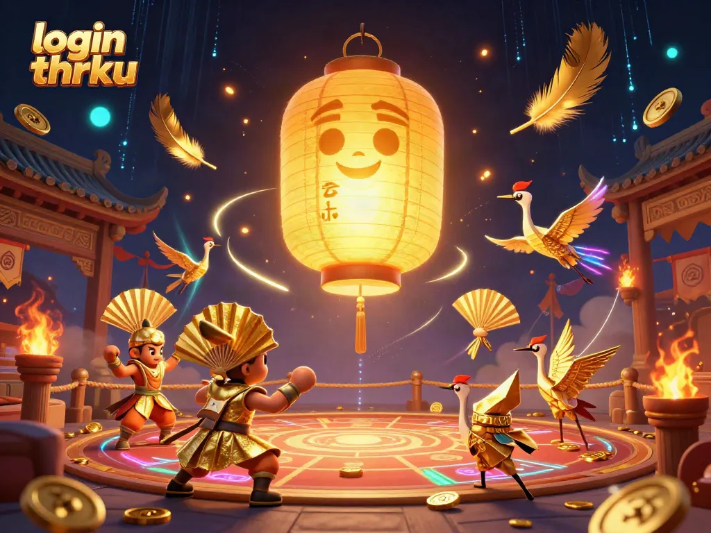 Experience the thrill of login thrku with vibrant games and glowing symbols in this captivating scene.