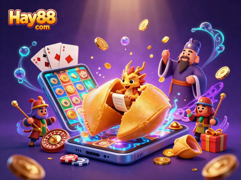 Spin the reels and earn rewards at Hay88 com in a vibrant gaming scene filled with casino elements.