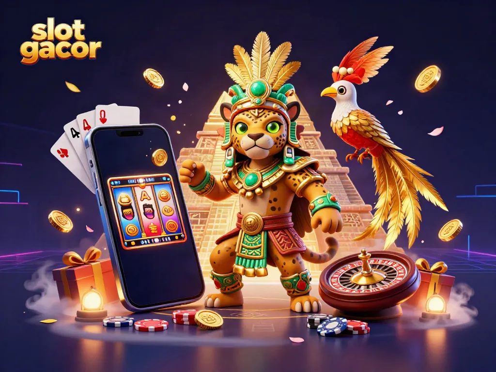 Experience thrilling slot gacor with a vibrant illustration of a Mayan slot game themed scene with exotic characters.