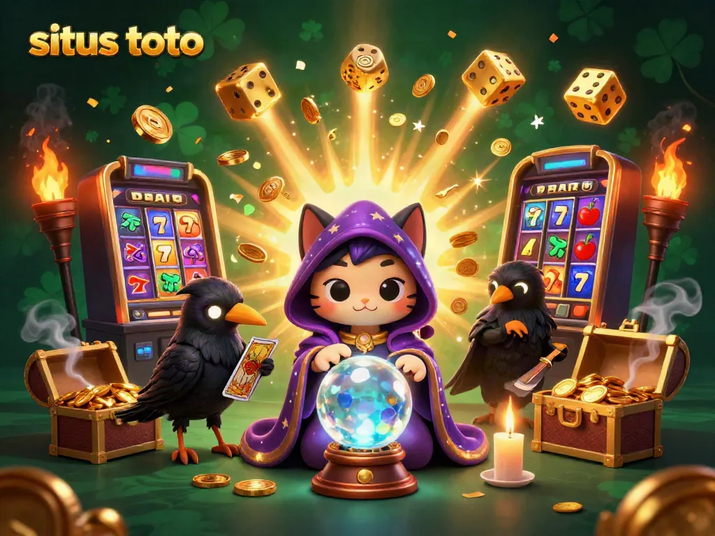 Situs Toto slot scene with cartoon characters, fiery effects, and a vibrant casino atmosphere