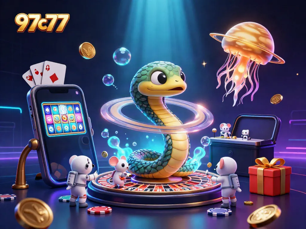 Experience the excitement of 97c77 with astronaut mice betting on the roulette wheels in a cosmic casino.