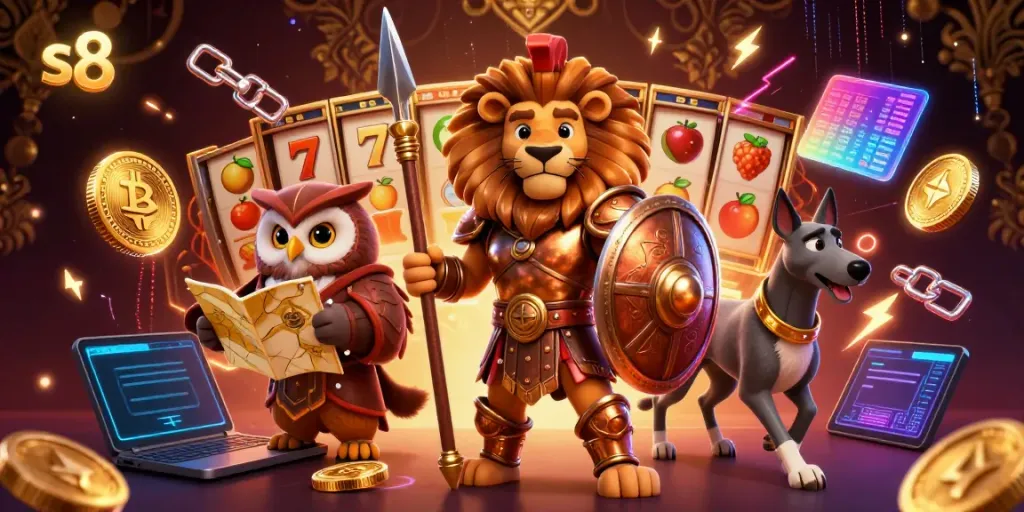 Experience high stakes with the s8 lion and allies amidst vibrant gambling elements.