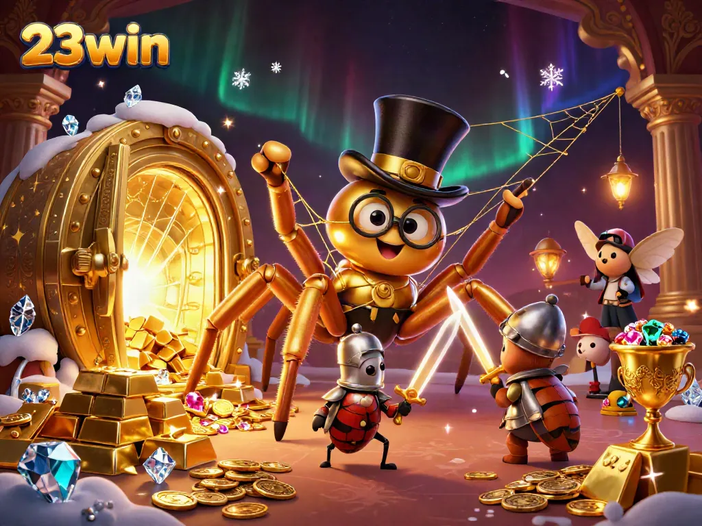 Experience the thrill of 23win as a golden tarantula weaves a winning web in this vibrant casino scene.