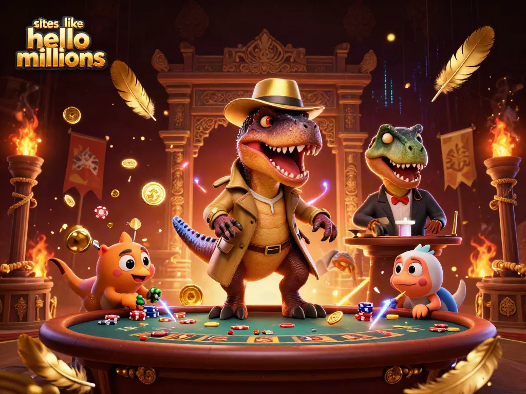 Engage with various games at sites like Hello Millions featuring cartoons at a blackjack table.
