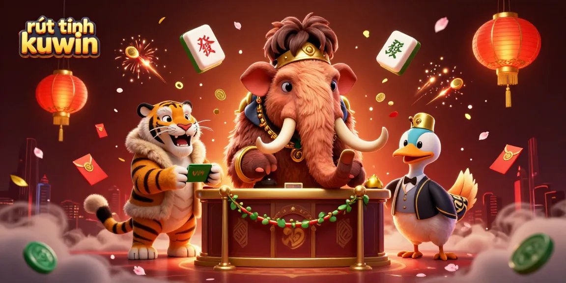 Experience fast cashout with rút tiền kuwin at this vibrant casino scene featuring lively characters.