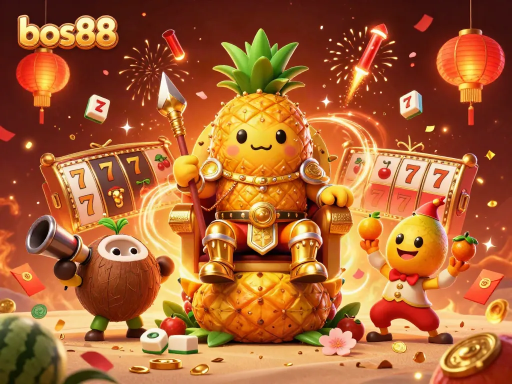 Gambarkan pengalaman bermain di bos88 dengan simbol slot dan keseruan kasino.