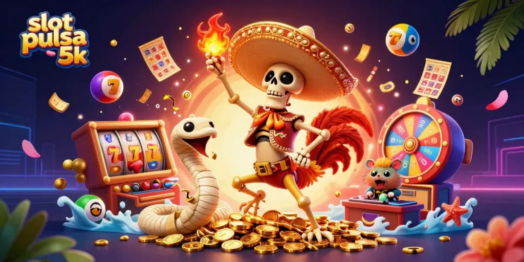 Play slot pulsa 5k with a lively 3D scene featuring vibrant characters and dynamic game elements.