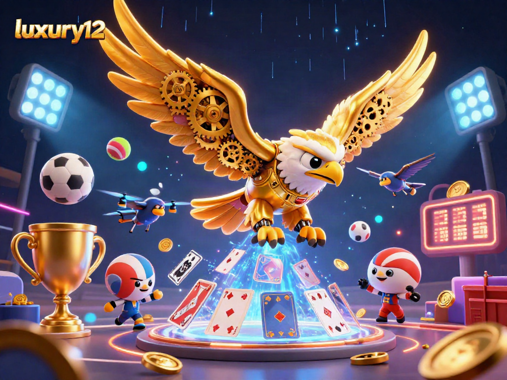 Experience thrilling wins at luxury12 with a dynamic 3D casino scene featuring a golden eagle.