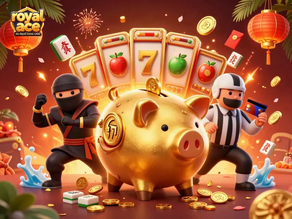 Engage with royal ace no deposit bonus codes for winning opportunities with vibrant casino-themed 3D illustration, showcasing dynamic characters and elements.