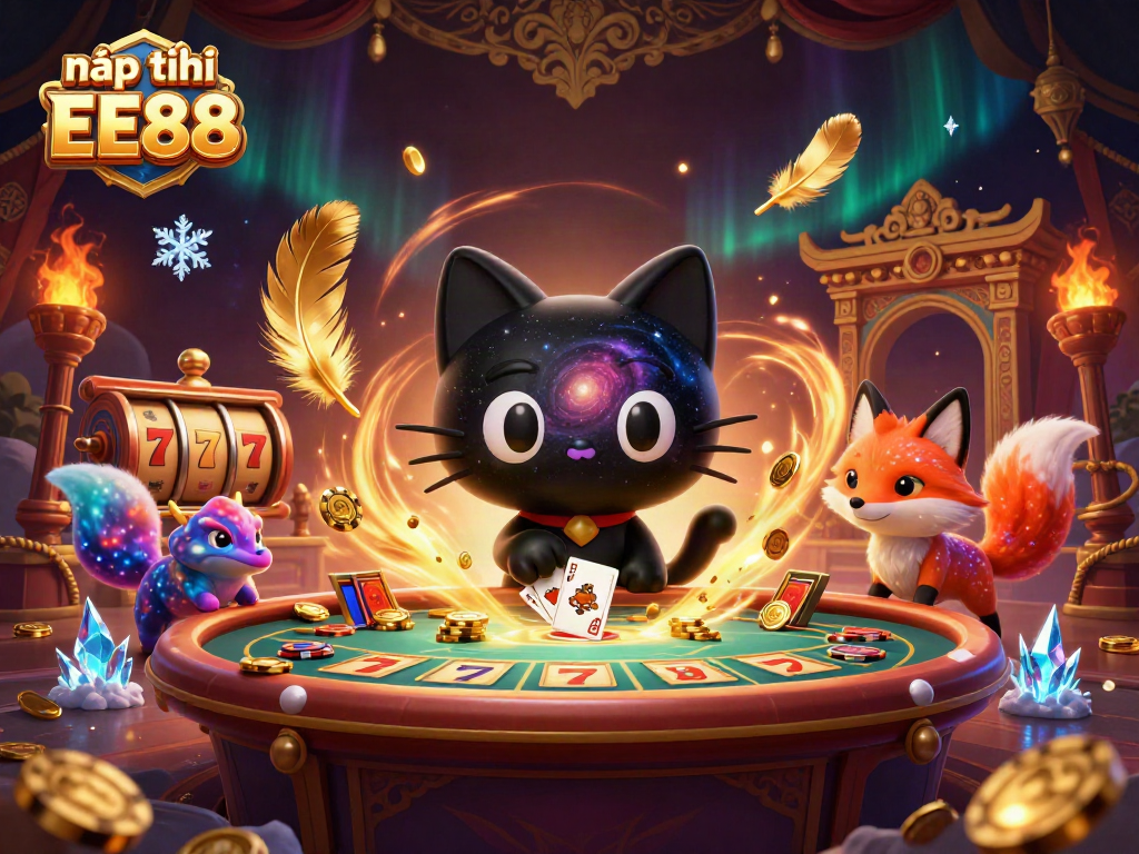 Engage in nạp tiền EE88 at a cosmic casino with captivating characters and vibrant visuals.