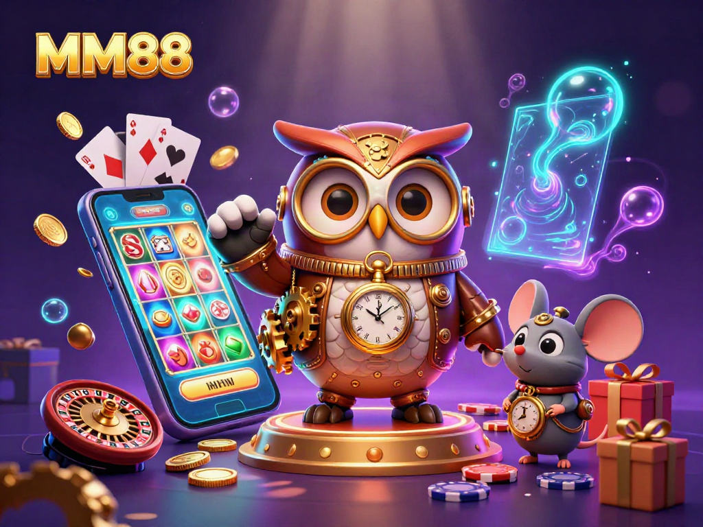 Experience winning with MM88 in this lively casino-themed digital illustration.