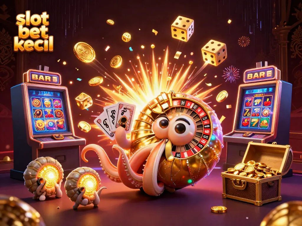 Experience the thrill of slot bet kecil with a vibrant 3D casino scene featuring jackpots and card games.