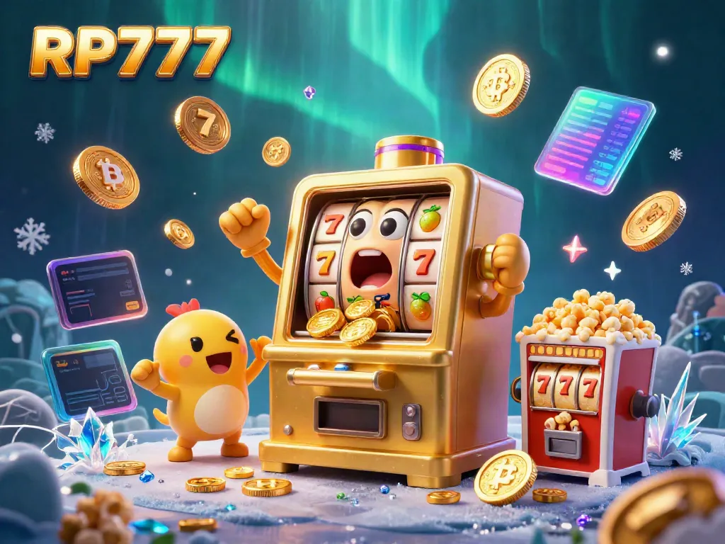 Experience the excitement of RP777 with animated slot machines celebrating a big win amidst shiny coins.