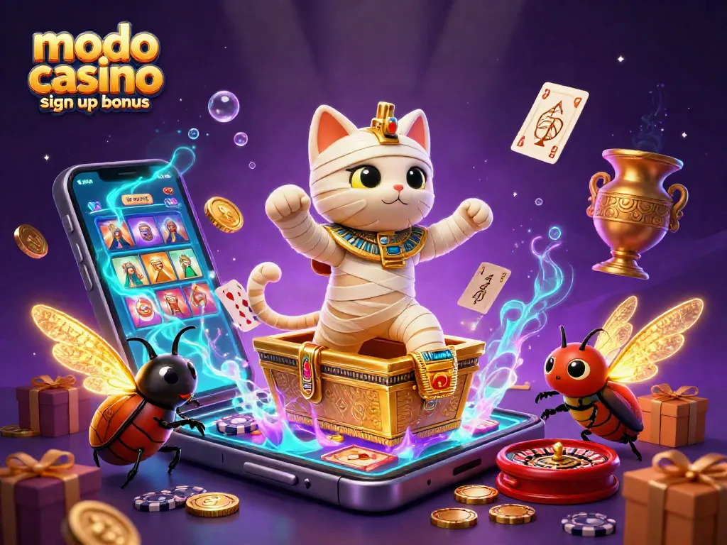 Experience the modo casino sign up bonus as you win with 3D cartoon characters bursting with excitement in a vibrant casino scene.