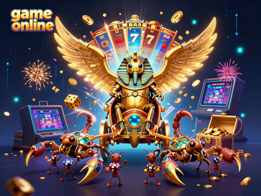 Experience thrilling game online excitement with a dynamic 3D casino-inspired illustration.