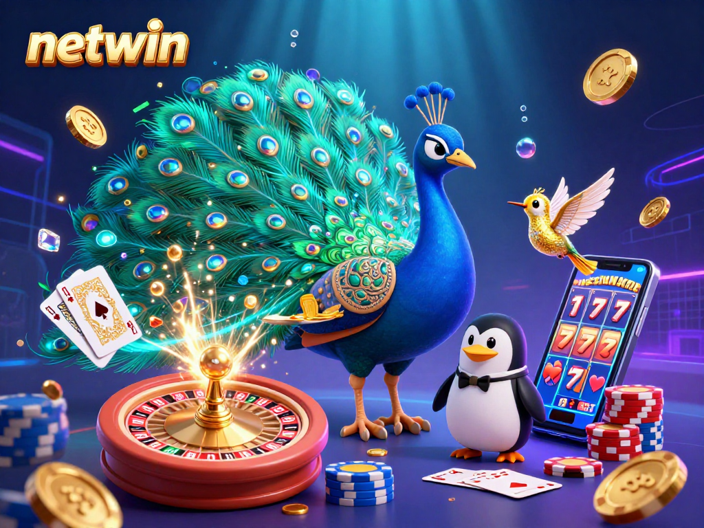 Experience thrilling gameplay with netwin's vibrant casino illustration featuring playful characters and exciting game elements.