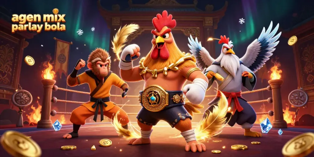 Experience the excitement of agen mix parlay bola with dynamic characters and casino elements in a vibrant scene.