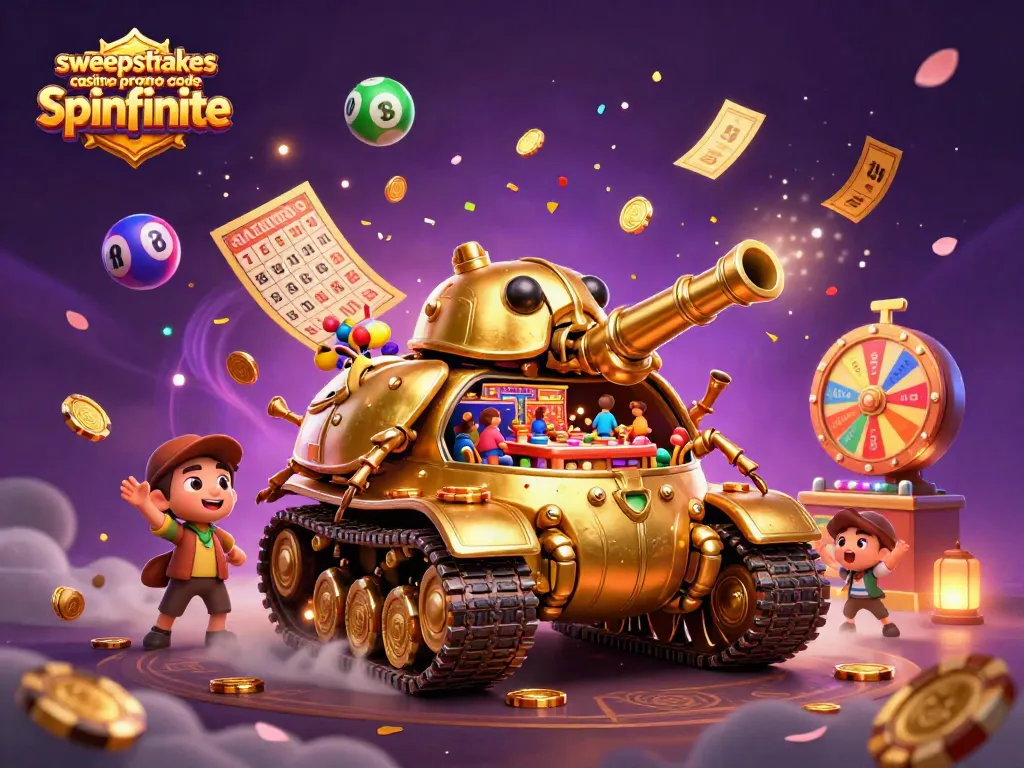 Engage with the action at sweepstakes casino promo code spinfinite, showcasing vibrant lottery elements and a lively casino scene.