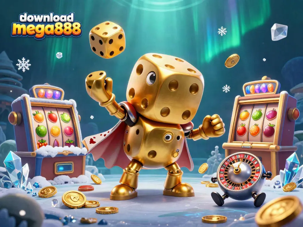 Muat turun mega888 dengan permainan slot interaktif dan simbol jackpot yang ceria.