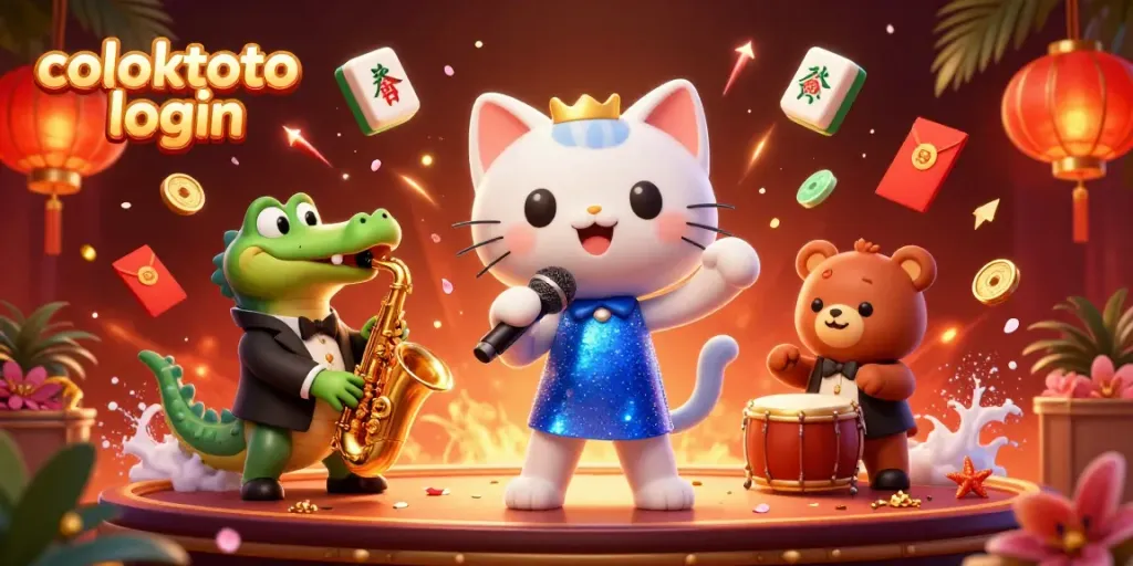 Engage in gaming excitement with coloktoto login showcased in a vibrant casino scene featuring 3D animated characters.