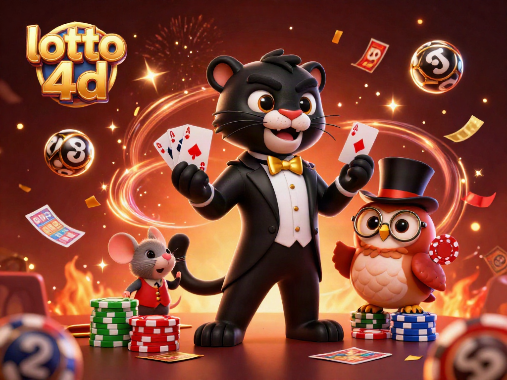 Experience the thrill of lotto 4d with this vibrant 3D illustration showcasing dynamic lottery elements and lively characters.