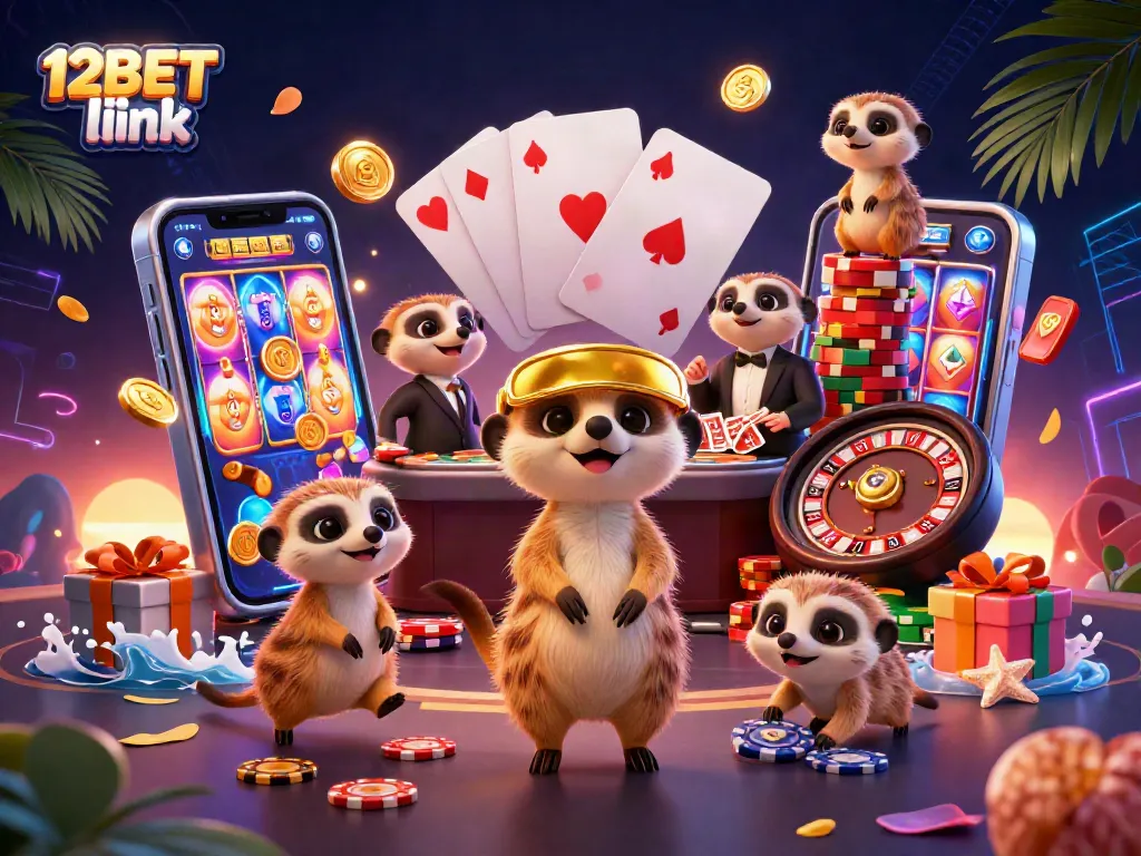 Experience the excitement of 12BET link with playful meerkats delivering a vibrant casino atmosphere.