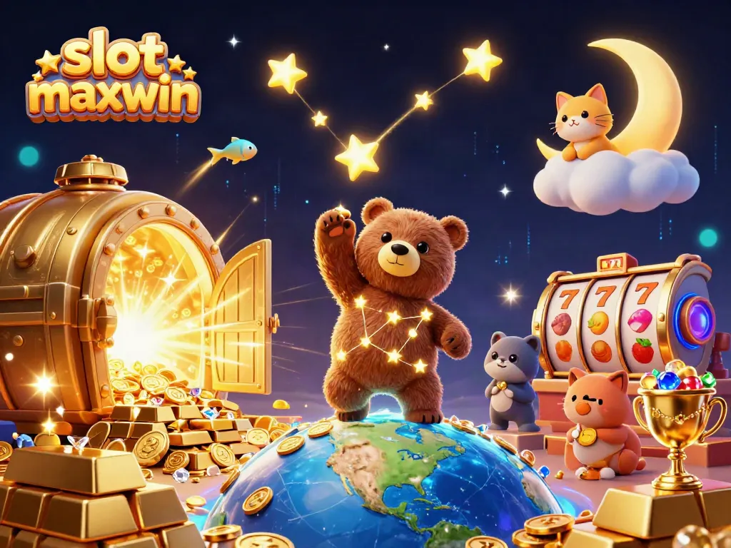 Engaging illustration of a constellation bear, slot symbols, and treasures for slot maxwin gaming.