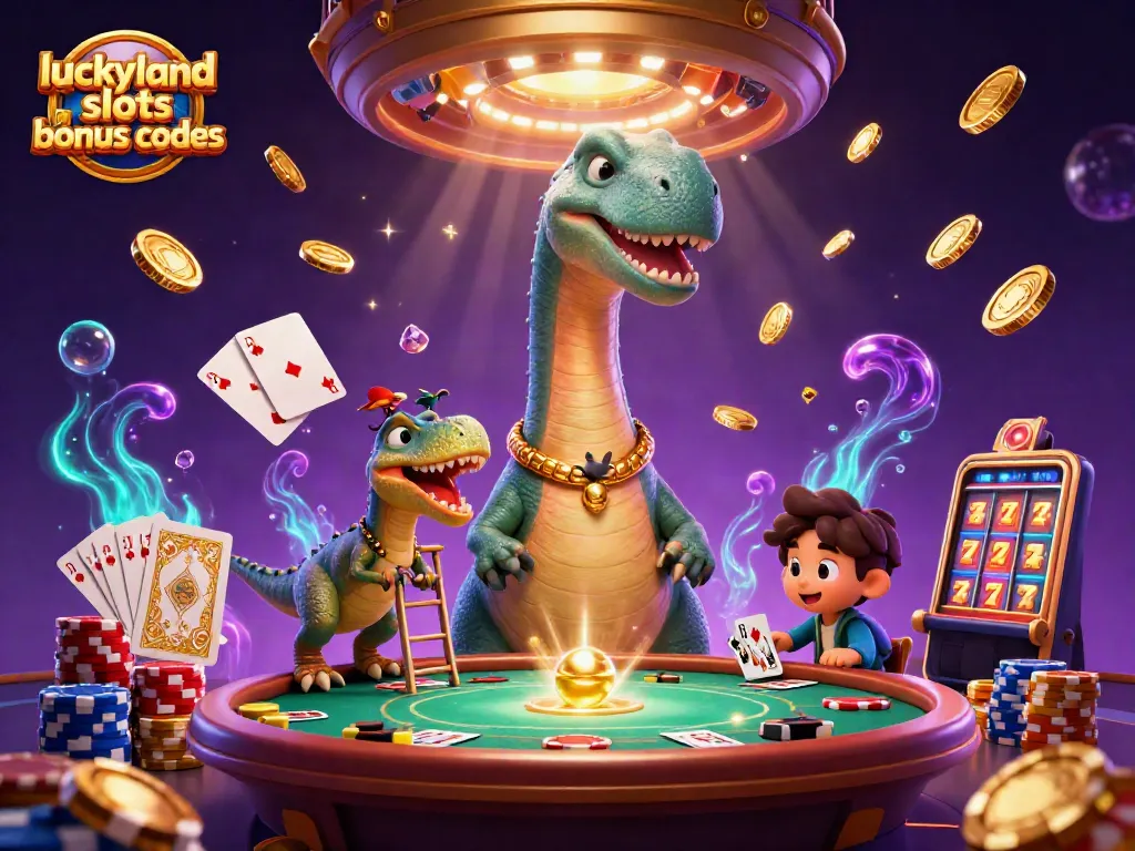 Win big with luckyland slots bonus codes in a vibrant casino scene with dynamic characters.