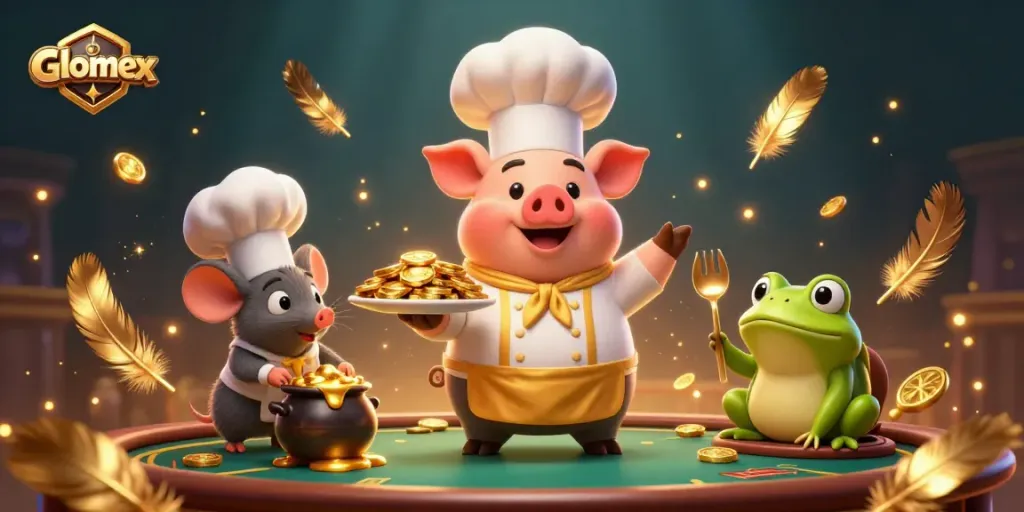 Engage with Glomex for an exciting casino experience featuring gold coins and dynamic characters.